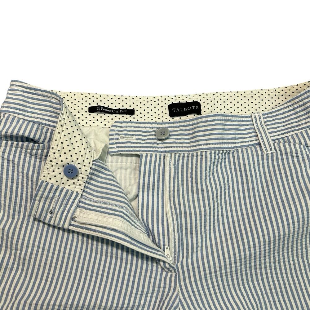 Talbots Blue White Striped Seersucker Nautical The Perfect Crop Cropped Pants 12 - Picture 5 of 11